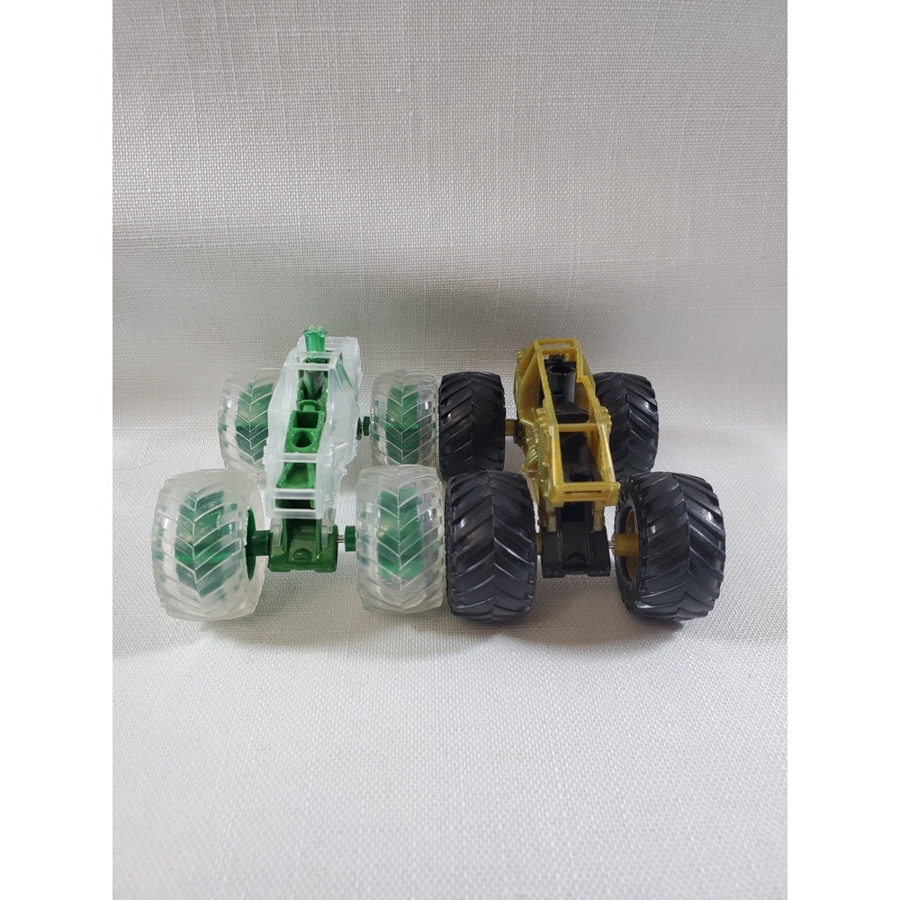 2 Hot Wheels Monster Truck Chassis Gold + Clear Green Skeleton Frame Loose-PARTS - Picture 11 of 13